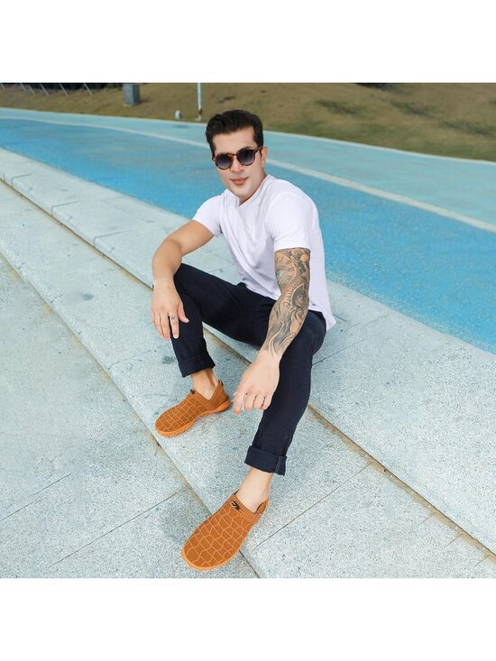 ?Men\'s Brown  Knit Pull on Comfortable Elastic Adjustable Non Slip Shoes main image 6